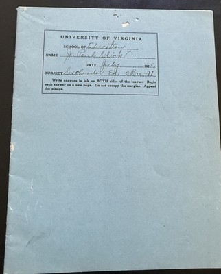 RARE 1928 UNIVERSITY OF VIRGINIA BLUE BOOK EXAM FOR SEX EDUCATION UVA 15