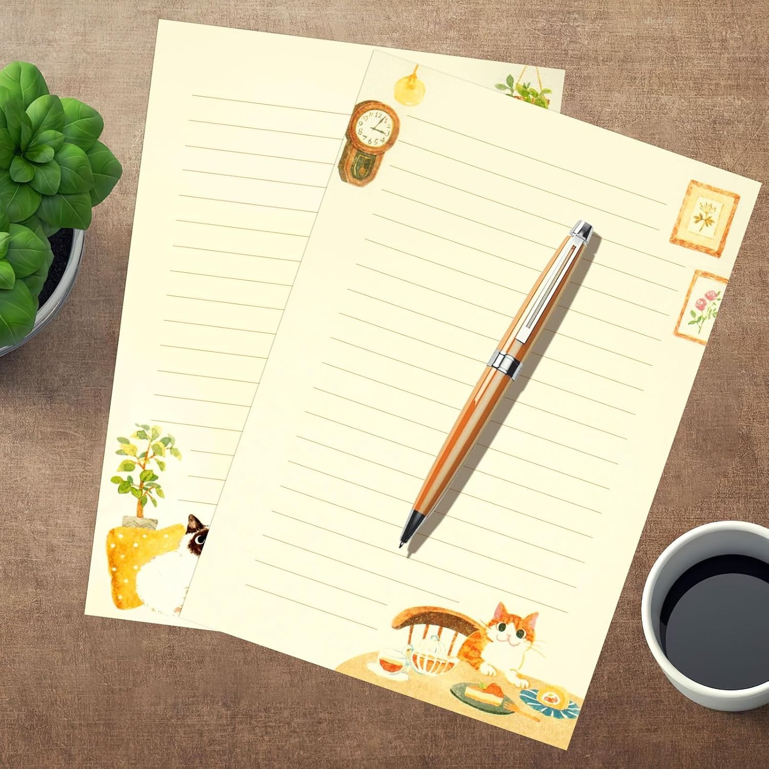 36 PCS Writing Paper and Envelopes Set, Warm Cute Cat Themed Yellow 