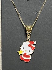 Sanrio Hello Kitty Christmas Charm Cartoon Adorable Pendant Gold Necklace 18  