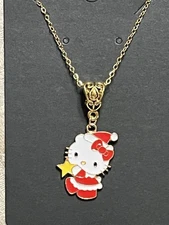 Sanrio Hello Kitty Christmas Charm Cartoon Adorable Pendant Gold Necklace 18”
