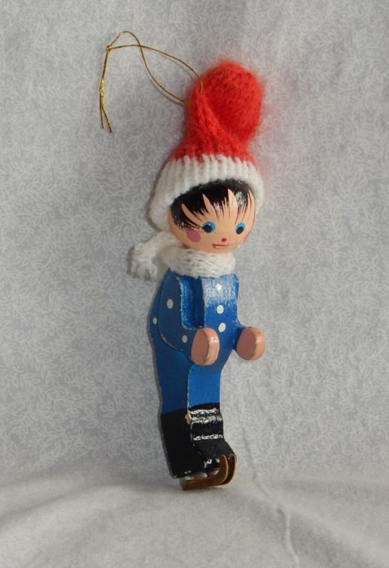 Vintage Skier with Knit Hat  Wood Christmas Ornament