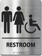 Modern ADA Compliant Restroom Sign Braille Bathroom Sign 6 Inch x 8 Inch Office