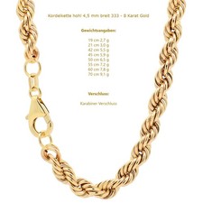 Edle Goldkette Kordelkette hohl Halskette 333-8 oder 585-14 Karat Gold