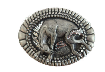 Belt Buckle Horse Bucking Run, Silver Pewter Metal, Ege 1992 USA New Old Stock