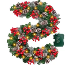 Timer 8 Mode - 9Ft by 10 Inch Prelit Christmas Garland with 50 Warm Lights,Th...
