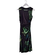 NWT Elie Tahari Palm Print Dress Sleeveless Ruched Black Green Women's Size S