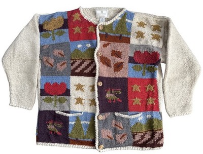 Express Tricot hand-knit patchwork cardigan Wool Granny Core Chunky Vtg Tulip