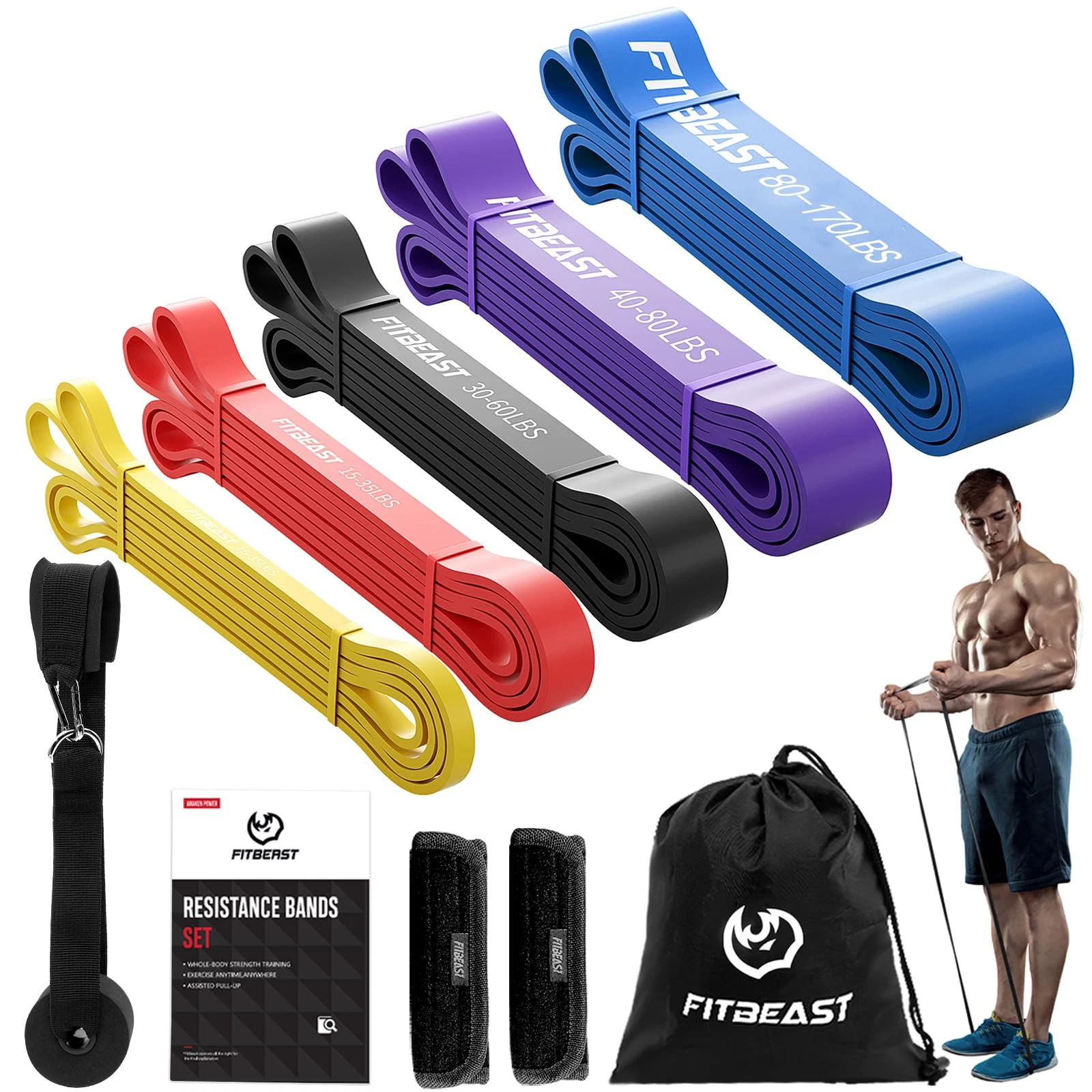 FitBeast Resistance Bands Set, 5 Levels Pull Up Bands for CrossFit,
Opens in a new window or tab