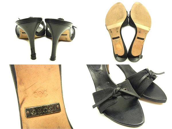 GUCCI Sandals #38C Women's Black Canvas x Leather T1316 Brand High Brand Vintage thumbnail 6