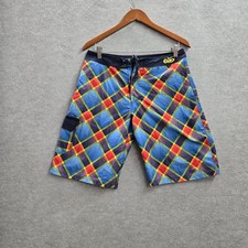 Nike 6.0 Men Swimwear 30 Blue Plaid Board Shorts Logo Surf Beach