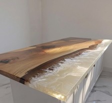 White Ocean Epoxy Resin Dining Table Kitchen Island Countertops Handcrafted Arts