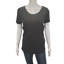 Kirkland Signature Womens Pima Cotton Top Large Sz Black Short Sleeves Tee Shirt