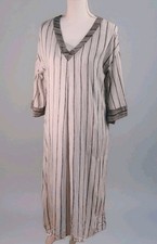 Simply Vera Bl/Wh Striped Beach/Lagenlook Caftan Dress  V-neck w/pockets Rayon S