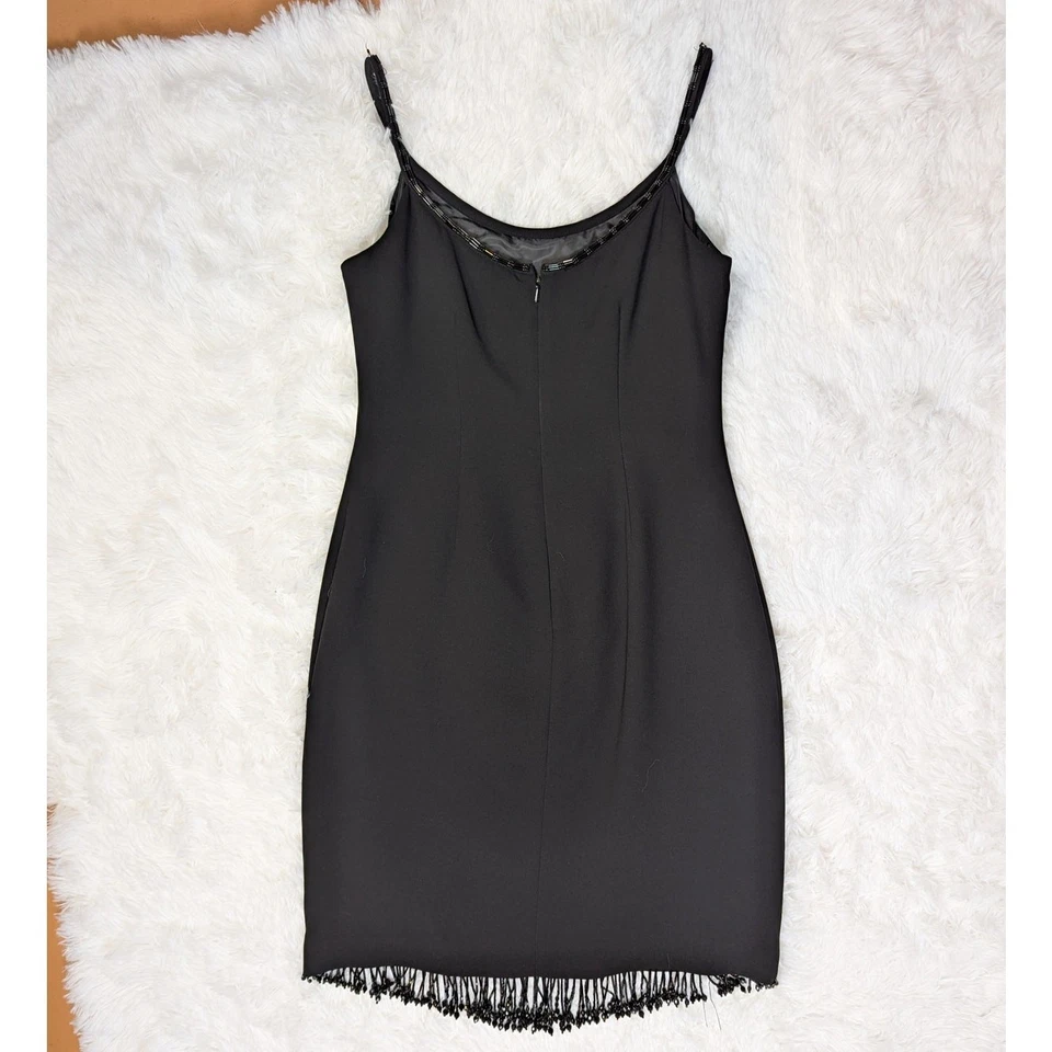Jones New York Beaded Little Black Dress Sheath Spaghetti Straps Black 2 Petite - Image 4 of 4