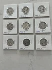 Lot of 9, Washington Quarters 1943-1947 San Francisco & Denver Mint Silver Lot
