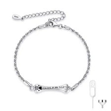 Cremation Bracelet Ashes S925 Sterling Silver Dog Bone Urn Bracelet for Ashes...