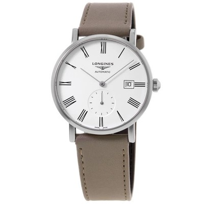 New Longines Elegant Automatic White Dial Leather Men's Watch L4.812.4.11.2
