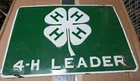 Vintage 4-H Leader Sign Embossed Tin Metal Clover Logo Farm EUC