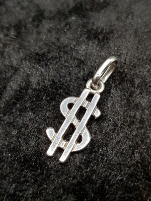 Kleiner Sterling 925 Silber $ Dollarzeichen Symbol Anhänger Charm