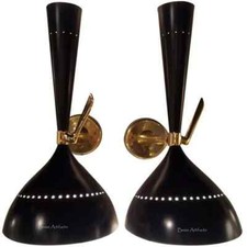 COPPIA SCONE DA PARETE 1950 OTTONE SPUTNIK VINTAGE STILNOVO LUCE ITALIANA DIABOLO INDUS