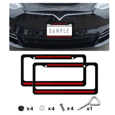 2pcs Black & Red Line Car License Plate Frame Tag Covers For Toyota Accessories