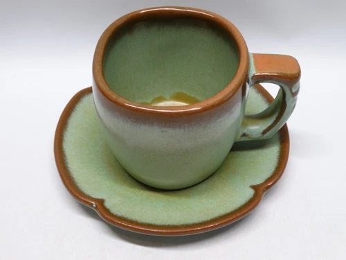 Vintage Frankoma Plainsman Prairie Green Coffee Cup 5C and Saucer 5E EUC