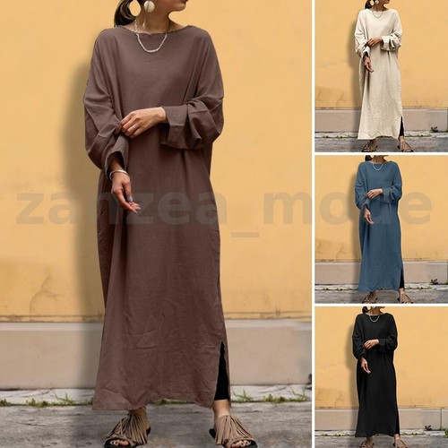 Long Sleeve Baggy Plain Long Maxi Dress 