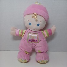 Babys First Doll Pink 2008 Fisher Price Rattle Cloth Blue Eyes Blonde Curl