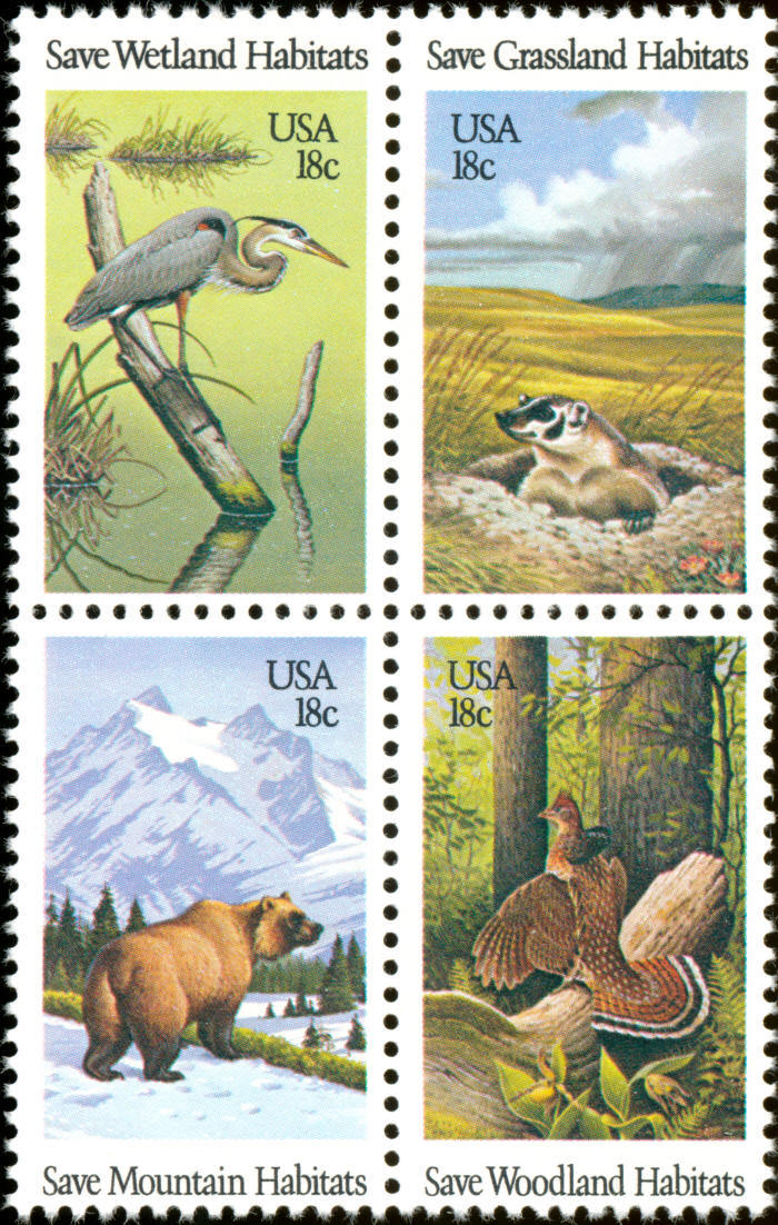 1981 18c Wildlife Mountain Habitats, Block of 4 Scott 1 1981 18c Wildlife Mountain Habitats, Block of 4 Scott 1
