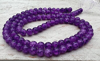 50 Stück Glasperlen Perlen Kugel 8mm lila Crash crackle marmoriert Beads DIY NEU