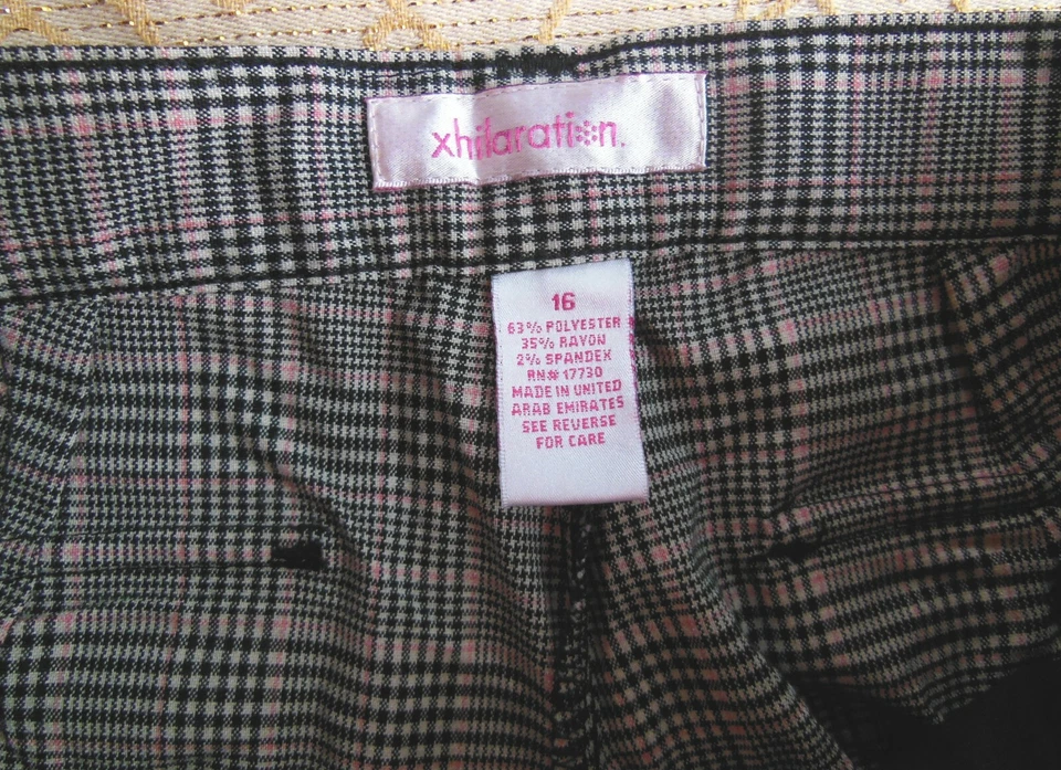 Xhilaration 裤子灰色粉红色格子袖口 16 码 — 第 3/4 张图片