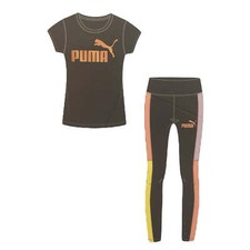 Puma Girls Short Sleeve Spell Out Logo Graphic Top and Legging 2 Piece Set