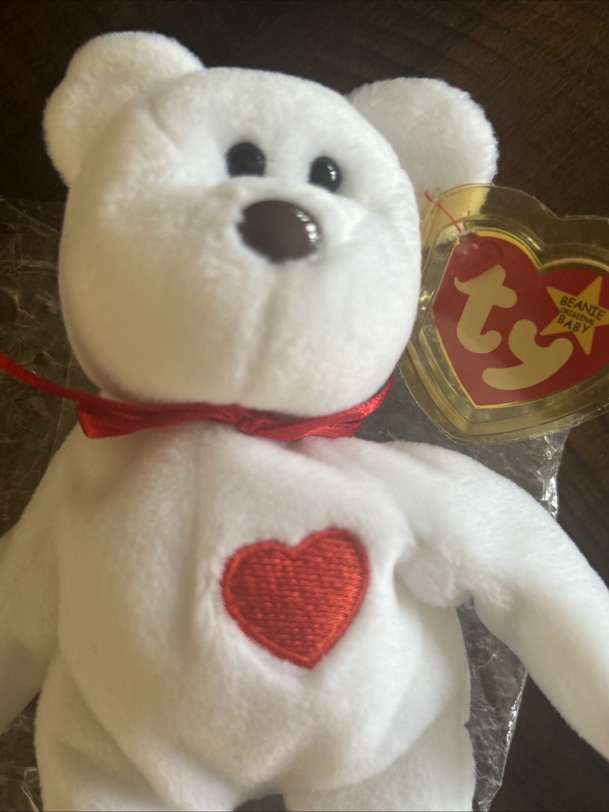 RARE NEW Ty Valentino Bear Beanie Baby 1993/1994 with Brown Nose and tag errors!