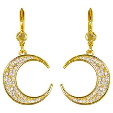 KIRKS FOLLY Crescent Moon CZ Leverback Earrings (Goldtone)