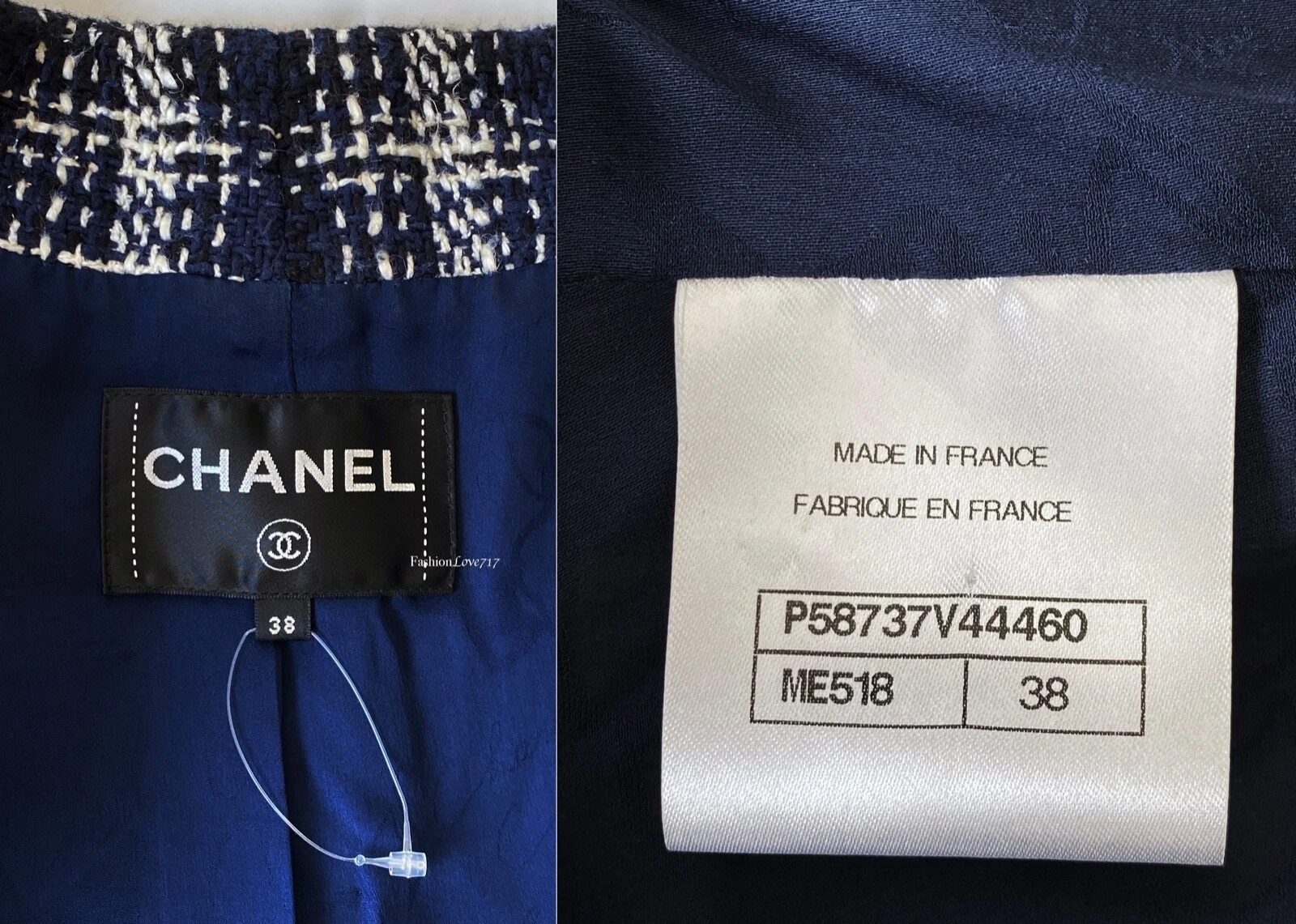 NUOVO $6350 CHANEL 18P BLU NAVY NERO ECRÙ TWEED PERLA CC BOTTONI GIACCA 38