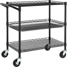 3 Tier Heavy Duty Commercial Grade Utility Cart, Wire Rolling Cart with Handle B