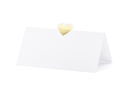 Mellilu segnaposto per Matrimonio Bianco con Cuore Oro 10 x 5 cm, 10 (X0e)