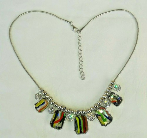 Schlangenkette, mit Behang, Strass und bunte Perlen, Collier silber-farben - Picture 3 of 4