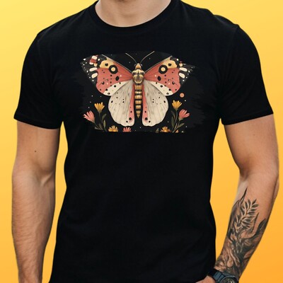 Mens Moth Flower Print Cotton T-Shirt Size S to 5XL