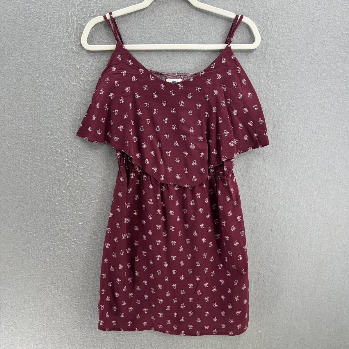Old Navy Dress Womens Medium Burgundy Cami Floral Empire Waist Strap  Pullover