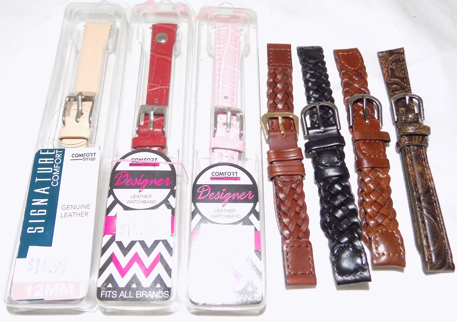 7 for 1 (all 7 Bands are 12mm wide) Ladies Womens Watch Band Red Black Brown Lot