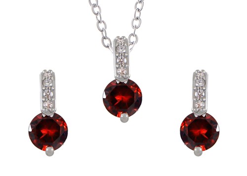 Sparkly Silvery Round Zirconia Pendant Necklace Stud Earrings Set - Picture 5 of 30