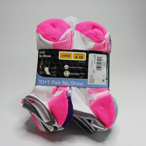 Girls No Show Socks Multicolor Size L (4-10) 11-Pack - Picture 2 of 3