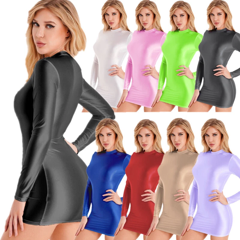 Shiny long top sleeve bodycon dress