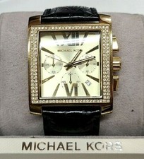 Michael Kors Uptown Glam Gold Dial Black Leather Strap Ladies Watch MK5673 37mm