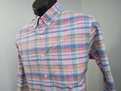 J.CREW Dress Shirt Slim Fit Organic Cotton Plaid Long Sleeve Mens Size Medium