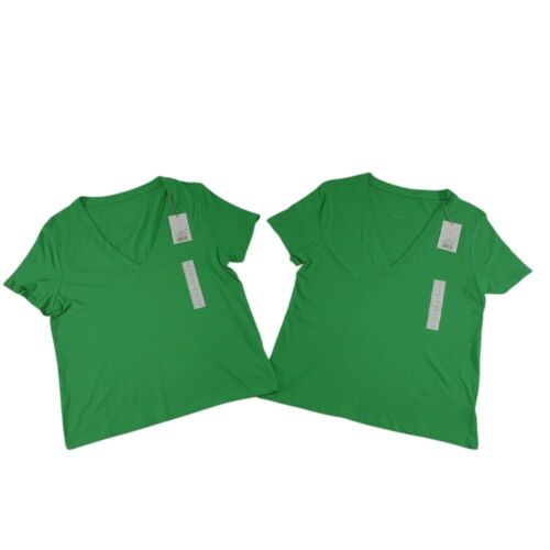 A New Day Basic Green V-Neck T-Shirts Cotton Blend Short Sleeve 2 Pack Size S