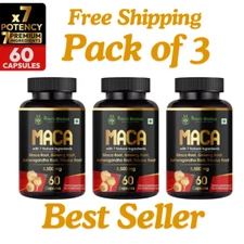 3 x Maca Root Caps Red, Yellow, Black Maca with Ashwagandha, Shilajit Extrat