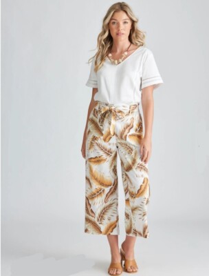 Katies Size 18 Wide Leg Linen Crop Tropical Pant New With Tags
