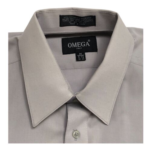 Omega Mens Gray Long Sleeve Dress Shirt Italy Size Medium Cotton Polyester - Picture 2 of 5